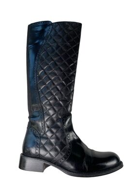 Aquatalia by Marvin K Italy Tall Quilted Leather Riding Boots Brogue Detail 8.5